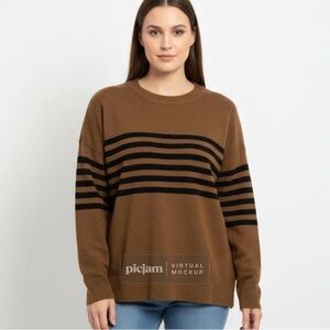 Thread & Supply Tan and Blue Striped Crew Neck Sweater